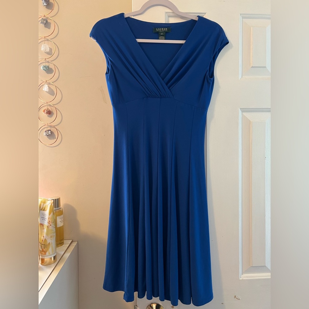 Ralph Lauren fit and flare blue dress women’s size 2 petite